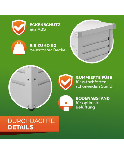 Gartenbox Metall 385L Hellgrau wasserdicht